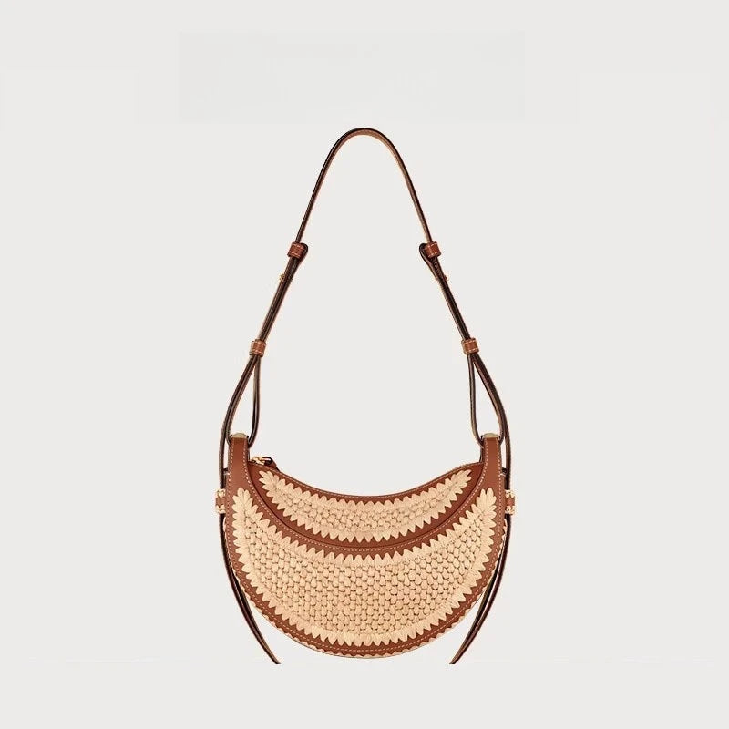 Women’s Woven Tote Bag, Large Capacity Straw Beach Handbag, Simple Casual Shoulder Bag for Summer