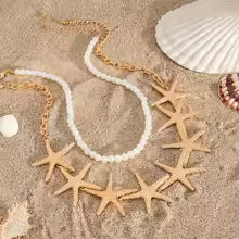 Large Starfish Imitation Pearl Choker Necklace for Women Boho Ocean Series Metal Chain Necklace Summer Beach Party Jewelry Gift