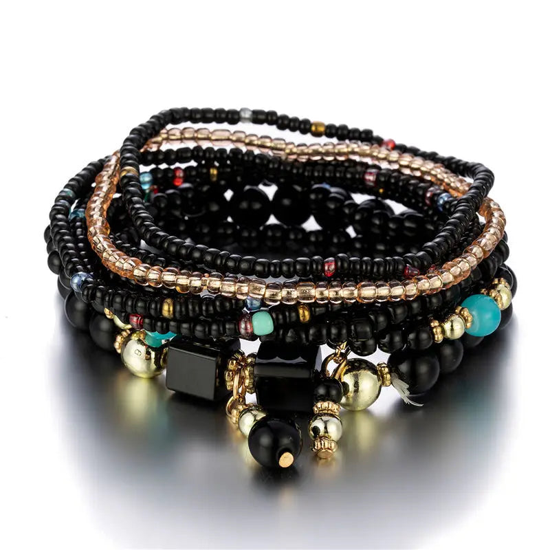 8Pcs Boho Colorful Rice Beads Bracelet Set For Women Summer Elastic Beaded Chain Bangle Girls Fashion Jewelry Accessories
