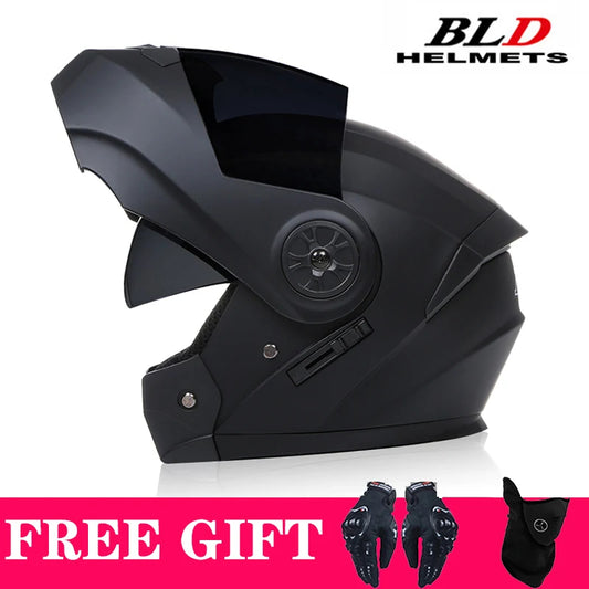 Moto Cross Dual Lens Helmet Interior Visor Safety Casco Modular Flip Up Kask Men's Motorcycle Helmet Voyage Racing DOT Approved