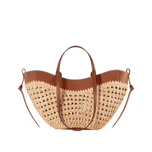 Women’s Woven Tote Bag, Large Capacity Straw Beach Handbag, Simple Casual Shoulder Bag for Summer