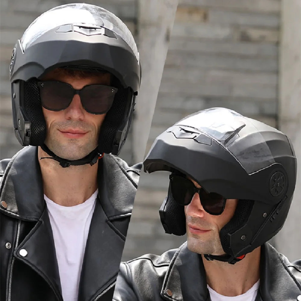 Moto Cross Dual Lens Helmet Interior Visor Safety Casco Modular Flip Up Kask Men's Motorcycle Helmet Voyage Racing DOT Approved