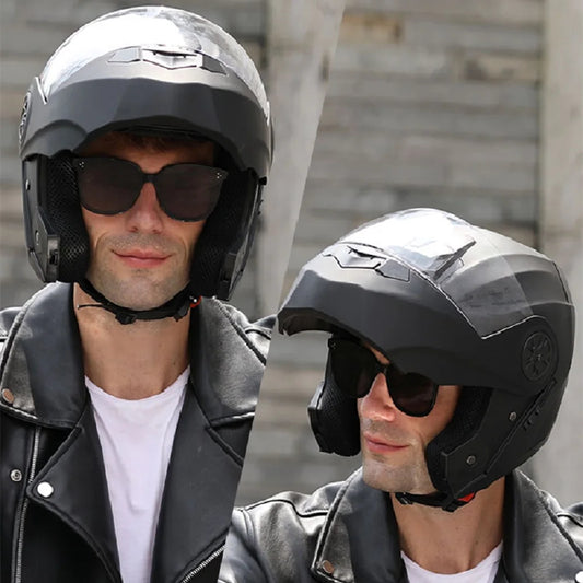 Moto Cross Dual Lens Helmet Interior Visor Safety Casco Modular Flip Up Kask Men's Motorcycle Helmet Voyage Racing DOT Approved