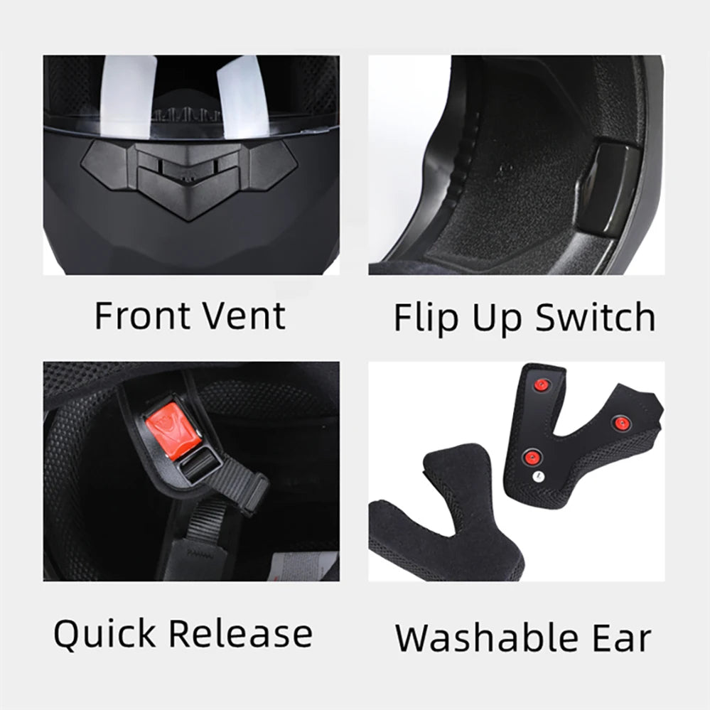 Moto Cross Dual Lens Helmet Interior Visor Safety Casco Modular Flip Up Kask Men's Motorcycle Helmet Voyage Racing DOT Approved