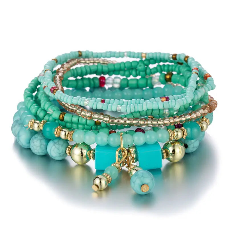 8Pcs Boho Colorful Rice Beads Bracelet Set For Women Summer Elastic Beaded Chain Bangle Girls Fashion Jewelry Accessories