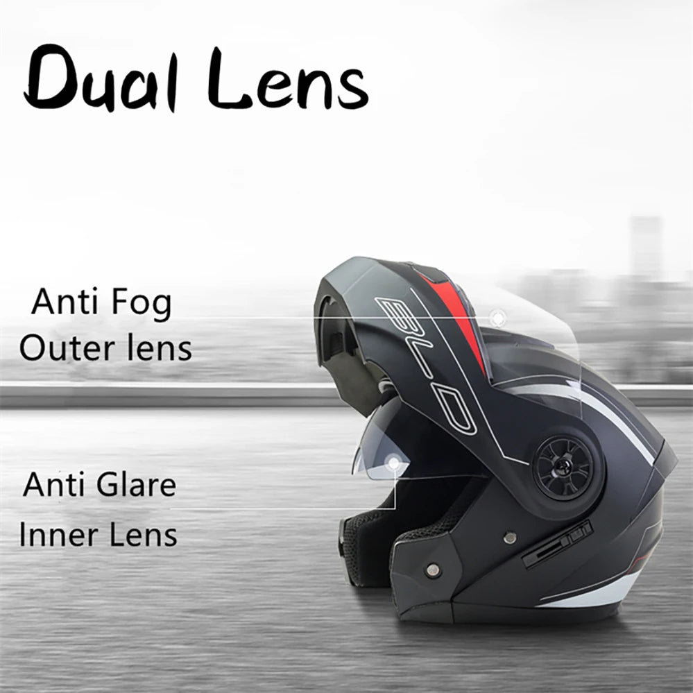 Moto Cross Dual Lens Helmet Interior Visor Safety Casco Modular Flip Up Kask Men's Motorcycle Helmet Voyage Racing DOT Approved