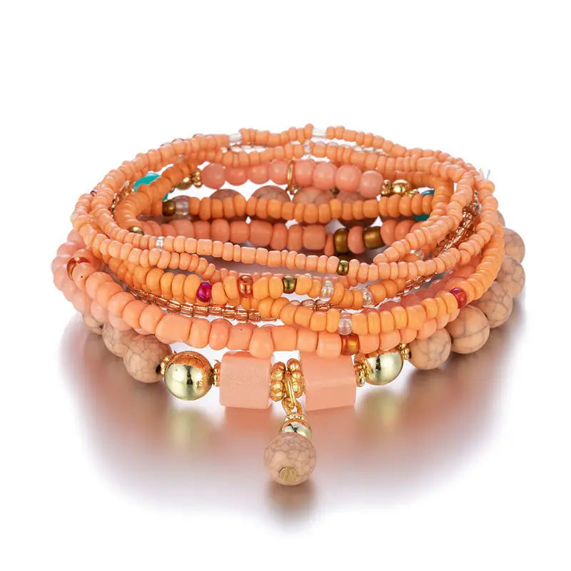 8Pcs Boho Colorful Rice Beads Bracelet Set For Women Summer Elastic Beaded Chain Bangle Girls Fashion Jewelry Accessories