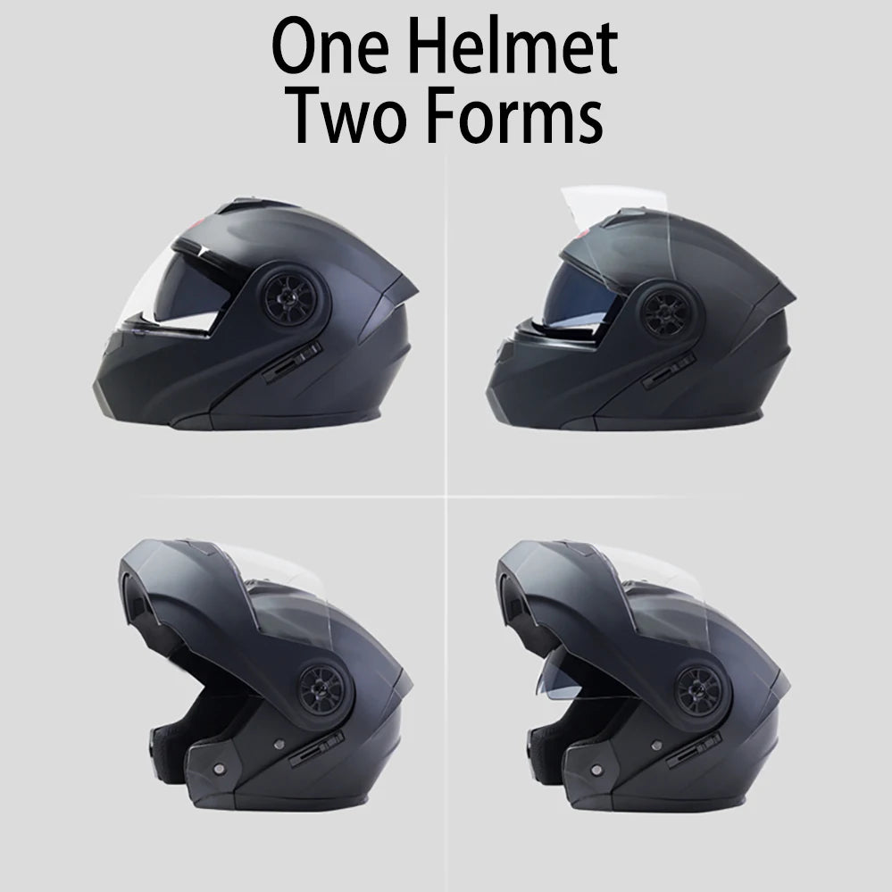 Moto Cross Dual Lens Helmet Interior Visor Safety Casco Modular Flip Up Kask Men's Motorcycle Helmet Voyage Racing DOT Approved