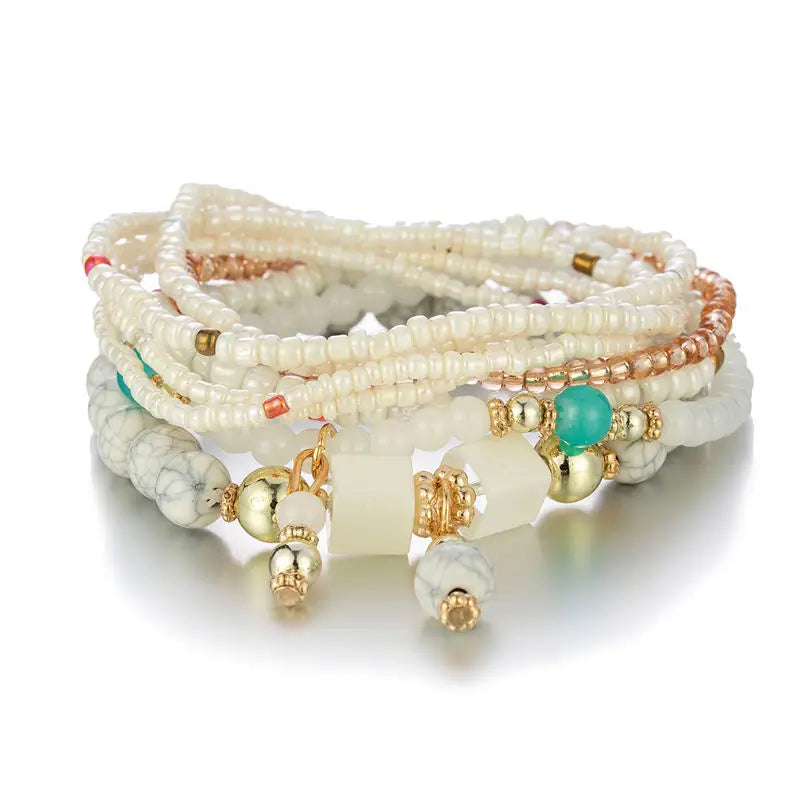 8Pcs Boho Colorful Rice Beads Bracelet Set For Women Summer Elastic Beaded Chain Bangle Girls Fashion Jewelry Accessories