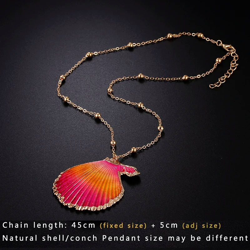 Boho Scallop Pendant Necklaces Summer Beach Natural Shells Jewelry Gold Color Chain with Shell Necklace Charm Women Girls Gifts