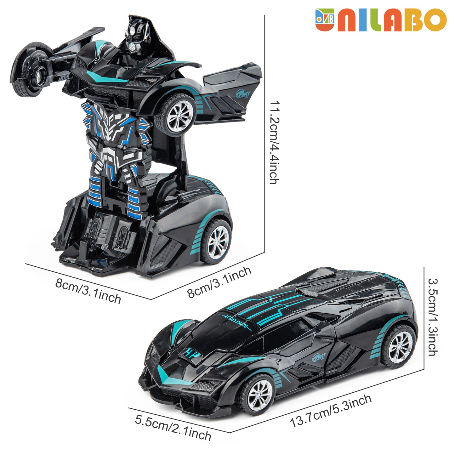 Transformable Robot Sports Car Toys, No Batteries, Educational Kids Gift, Colorful Model Vehicle for Play Learning